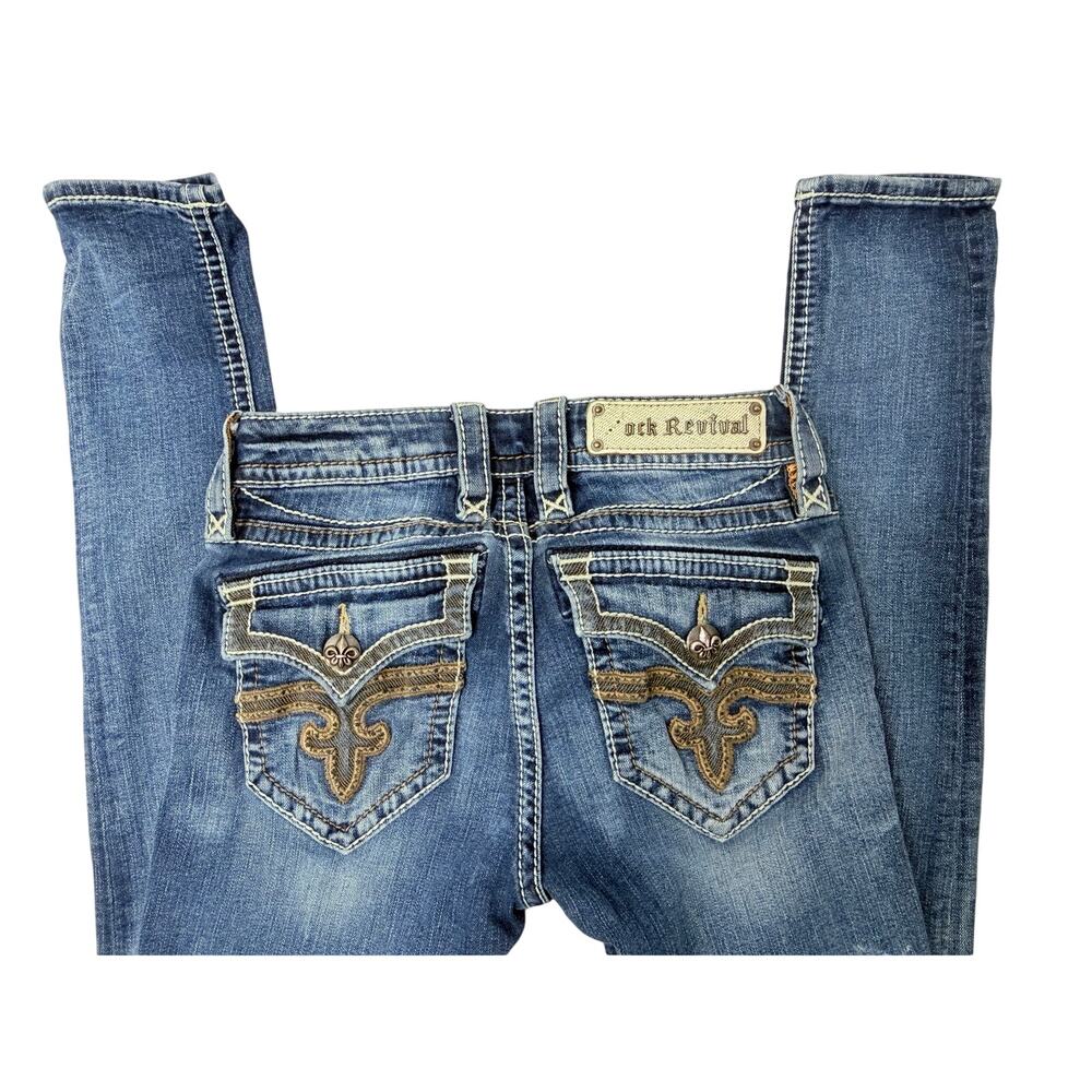 Rock Revival Posey Skinny Jeans Womens 26 Blue Fleur De Lis Stretch